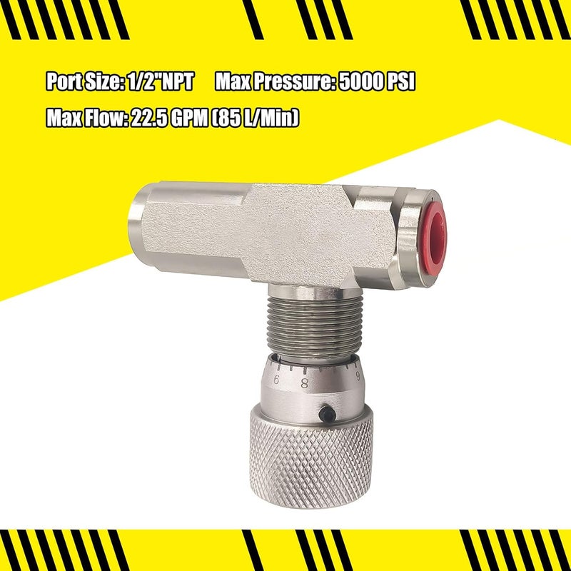LOSTAR 1/2" NPT Straight Flow Control Needle Valve for Hydraulic System, Heavy-Duty Carbon Steel Pressure Connection Fittings with Adjustable Variable Knob - Image 2